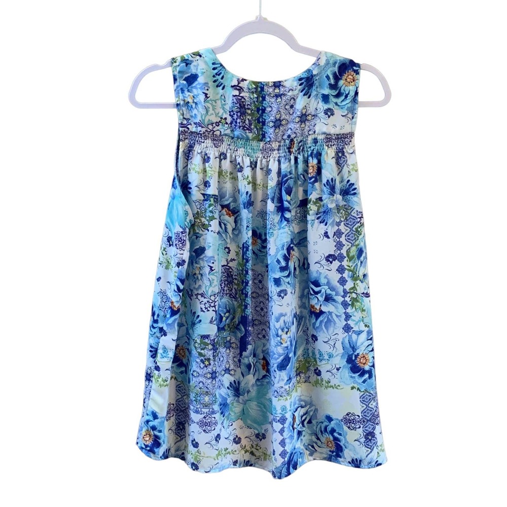 *K236 Fleur Bleve Women's Sleeveless Blouse Sz Lrg Floral Print Vneck Multi EUC - Picture 2 of 10